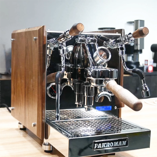 PAKROMAN Home/Commercial Semi-Automatic Espresso Machine, Features With E61 Brew Head, a Rotary Pump, And Made From Stainless Steel And Vintage Walnut Wood