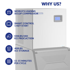 PAKROMAN 22" Air Cooled Modular full Cube Ice Machine with Bin - 550 lb.