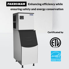 PAKROMAN 22" Air Cooled Modular full Cube Ice Machine with Bin - 350 lb.